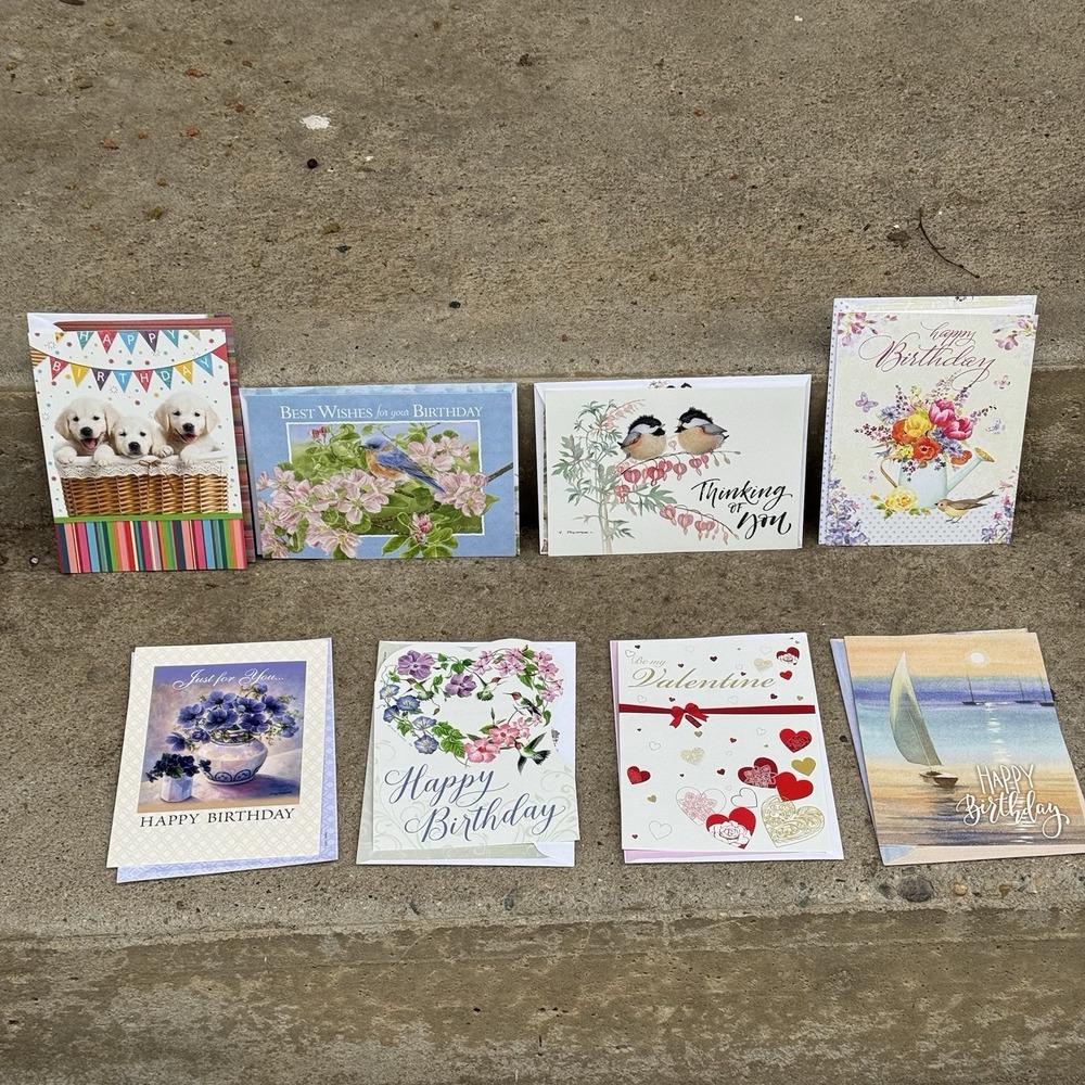 Lot Of 8 Birthday & Greeting Cards American Heart Assoc Floral Girly Birds